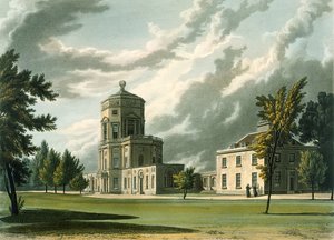 Eksteriør av The Astronomical Observatory, illustrasjon fra History of Oxford, gravert av Joseph Constantine Stadler (fl.1780-1813) pub. av R. Ackermann, 1813 (akvatint) av William Westall