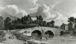 Greta Hall og Keswick Bridge, gravert av E. Francis, 1842