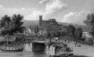 Hythe fra kanalbroen, gravert av E. Finden, 1829