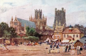 Ely, markedsplassen (farge litho) av William Wiehe Collins