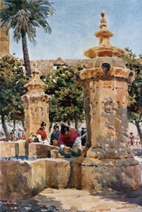 Fontene i Court of Oranges (farge litho) av William Wiehe Collins