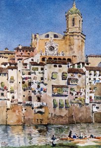 Gerona, katedralen (farge litho) av William Wiehe Collins