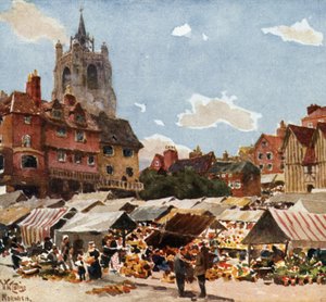 Norwich, the Market Place (colour litho)   1408154   no       norwegian Successfully Translated  Original: Tis not Antiques Alone can Please the Eye, or Tastes Differ, November 20, 1786., November 20, 1786. Translat: Tis not Antiques Alone can Please the E av William Wiehe Collins