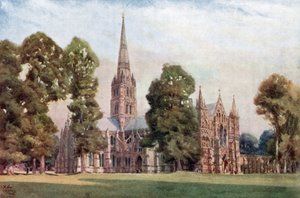 Salisbury, katedralen (farge litho) av William Wiehe Collins