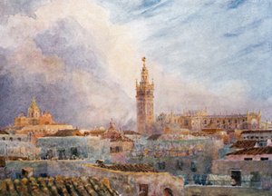 Sevilla, utsikt over byen (farge litho) av William Wiehe Collins
