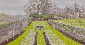 Pool Garden, vinter, 2019 (olje på lerret) av William Wilkins