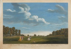 En utsikt over plenen fra palasset med pagoden ... av William Woollett