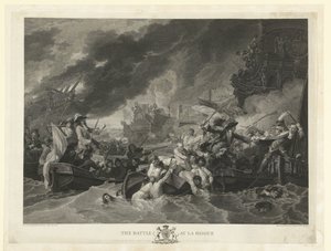 Sjøslaget ved Cape La Hogue, 1692 Slaget ved La Hogue (tittel på objekt) av William Woollett