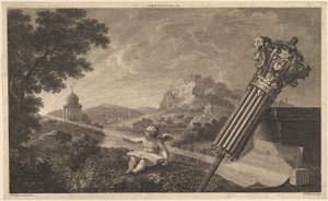 Frontispice til Joshua Kirbys Perspective of Architecture 1761, juli 1760. av William Woollett