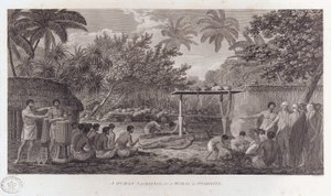 Menneskeofring på Tahiti i Sør-Stillehavet, c1773