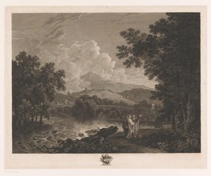 Landskap med Cicero på bredden av en elv nær villaen hans av William Woollett