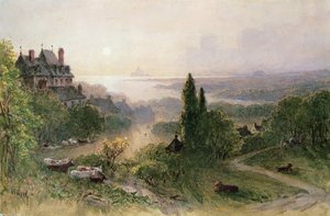 Landskap med et stort hus