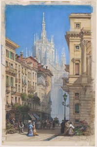 Duomoen i Milano fra en sidegate av William Wyld