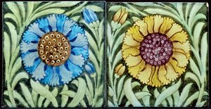 Fliser med blomsterdesign i persisk stil (keramikk) av William de Morgan