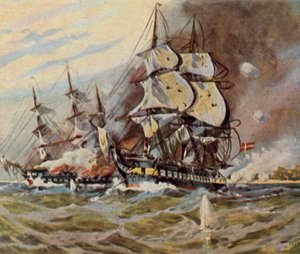 Tyske strandbatterier nær Eckernförde, 5. april 1849 (forbedret fargelitho)