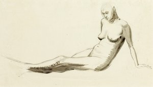 Sittende naken, ca. 1919 (penn og vask over blyant)