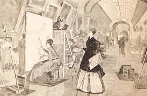Kunststudenter og kopiister i Louvre-galleriet, Paris, 11. januar 1868 av Winslow Homer