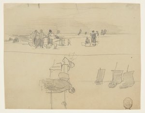 Strandscene med kvinner som bærer kurver, Cullercoats, England av Winslow Homer