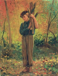 Gutt holder tømmerstokker, 1873 av Winslow Homer