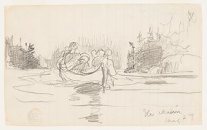 Kano med tre menn, Ile Maligne, Quebec av Winslow Homer