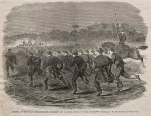Anklagen for det første Massachusetts-regimentet på en opprørsriflegrav nær Yorktown, 1862. av Winslow Homer