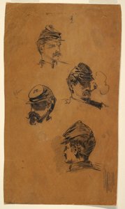 Tegning, fire studier av soldater, ca. 1863 av Winslow Homer