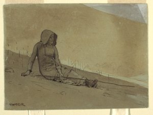 Tegning, Jente sittende i en åsside, 1878 av Winslow Homer