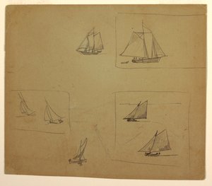 Tegning, skisser av seilfartøy, 1881–82 av Winslow Homer