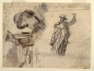 Tegning, to studier av en sjømann med hevet arm (studier for The Lookout-All