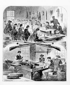 Fylle patroner ved arsenalet i Watertown, Massachusetts, 1860-tallet av Winslow Homer