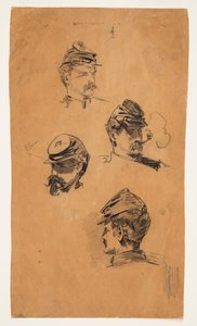 Fire studier av soldathoder av Winslow Homer