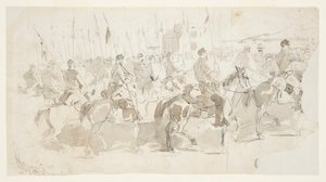 General McClellans sjette kavaleriregiment, går om bord i Alexandria for Old Point Comfort av Winslow Homer