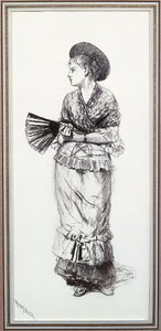 Jente med vifte (kull på papir) av Winslow Homer