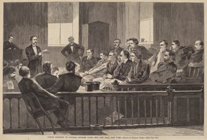 Jurors Listening to Counsel, Supreme Court, New City Hall, New York, publisert 1869. av Winslow Homer