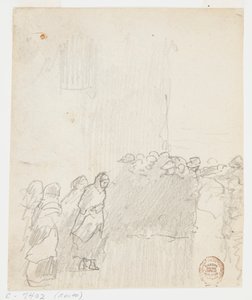 Menn og kvinner ser ut mot havet, Cullercoats, England av Winslow Homer