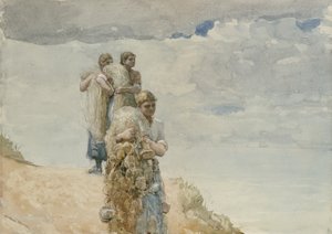 On The Cliff, Cullercoats, ca. 1881-82 (akvarell og kull på vevd papir) av Winslow Homer