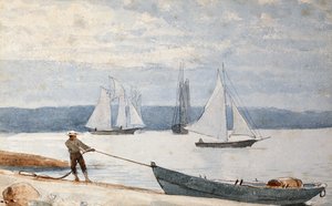 Pulling the Dory, 1880 av Winslow Homer