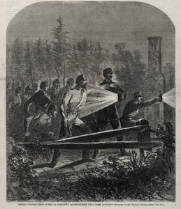 Opprørere utenfor verkene deres i Yorktown Rekognosering med mørke lykter, 1862. av Winslow Homer