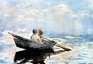 Roing the Boat, 1880 (wc på papir om bord) av Winslow Homer