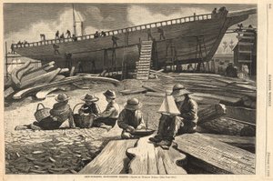Ship-Building, Gloucester Harbor, fra Harper av Winslow Homer