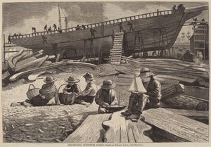 Ship-Building, Gloucester Harbor, utgitt 1873. av Winslow Homer