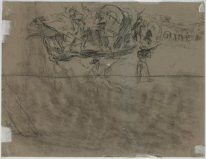trefning som involverer et vogntog [verso] av Winslow Homer