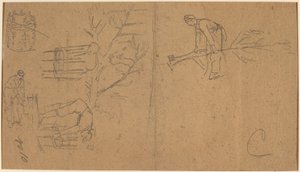Soldater som feller frø og vever unger i kurver [verso], 1862. av Winslow Homer