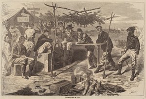 Thanksgiving in Camp, utgitt 1862. av Winslow Homer