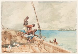 The Conch Divers, 1885 (wc over grafitt på papir) av Winslow Homer