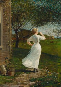 The Dinner Horn (Blowing the Horn at Seaside) av Winslow Homer