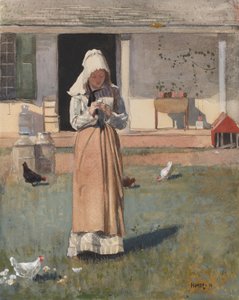 The Sick Chicken, 1874 (wc, gouache og grafitt på vevd papir) av Winslow Homer