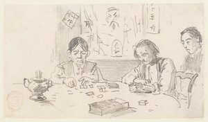Tre kinesiske menn som spiller domino i et klubbhus på Baxter Street, New York City av Winslow Homer