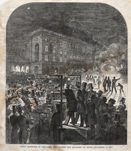 Fagforeningsmøte i friluft utenfor musikkhøgskolen, 1859. av Winslow Homer