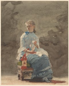 Woman Sewing, 1878-9 (akvarell over grafitt på off-white vevd akvarellpapir) av Winslow Homer